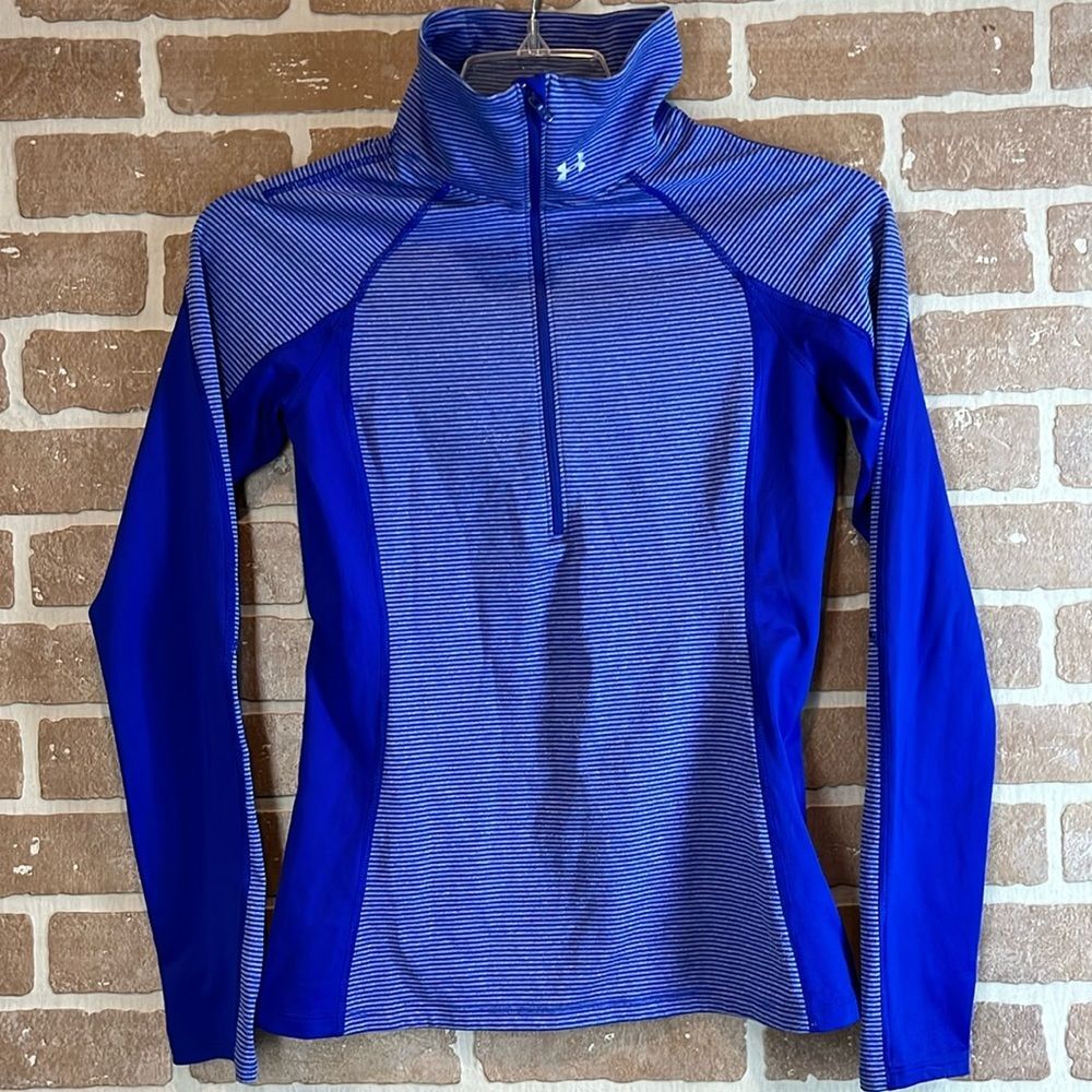 Under Armour Top Cold gear fitted long sleeve pullover thumb holes purple stripe